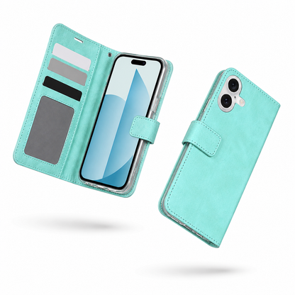 Shockproof teal folio case for iPhone 17 with card storage