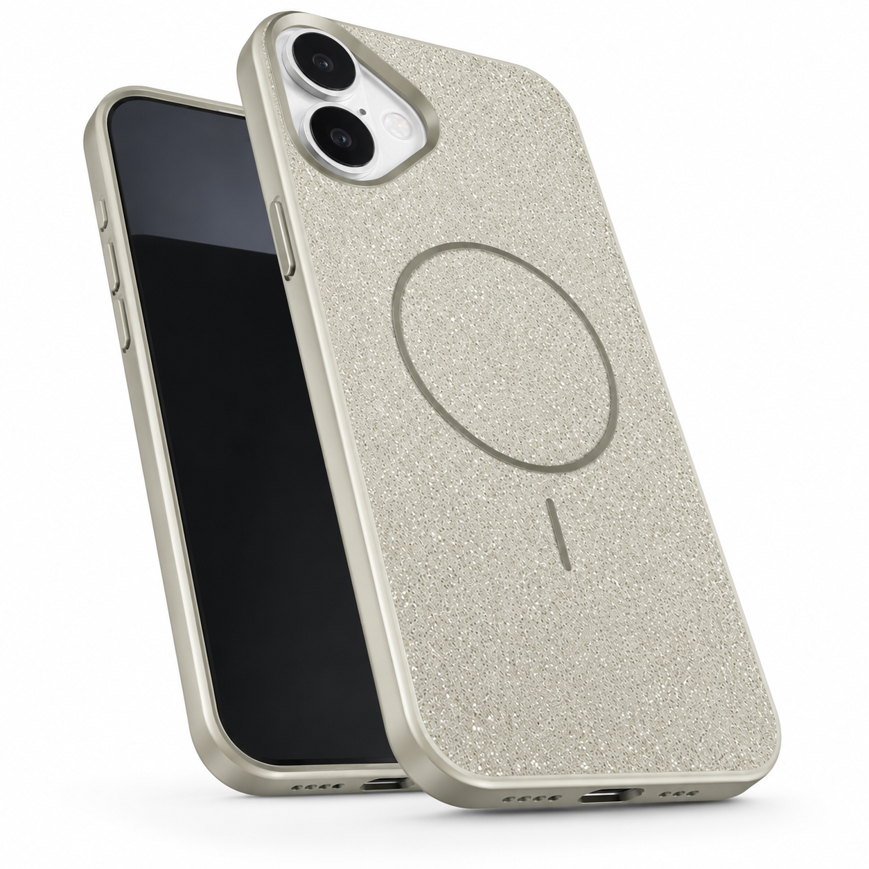 Grey Glitsy iPhone 16 Phone Cover, Durable Protective Case, Premium MagSafe Smartphone Cover
