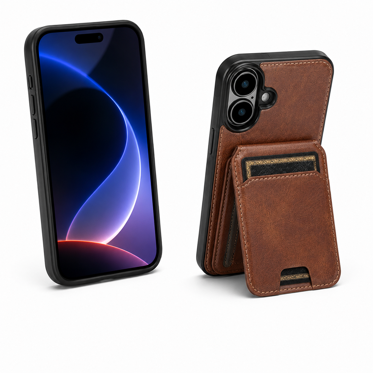 Premium Brown Leather Wallet Cover for Apple iPhone 16 Shockproof Protective Mobile Case