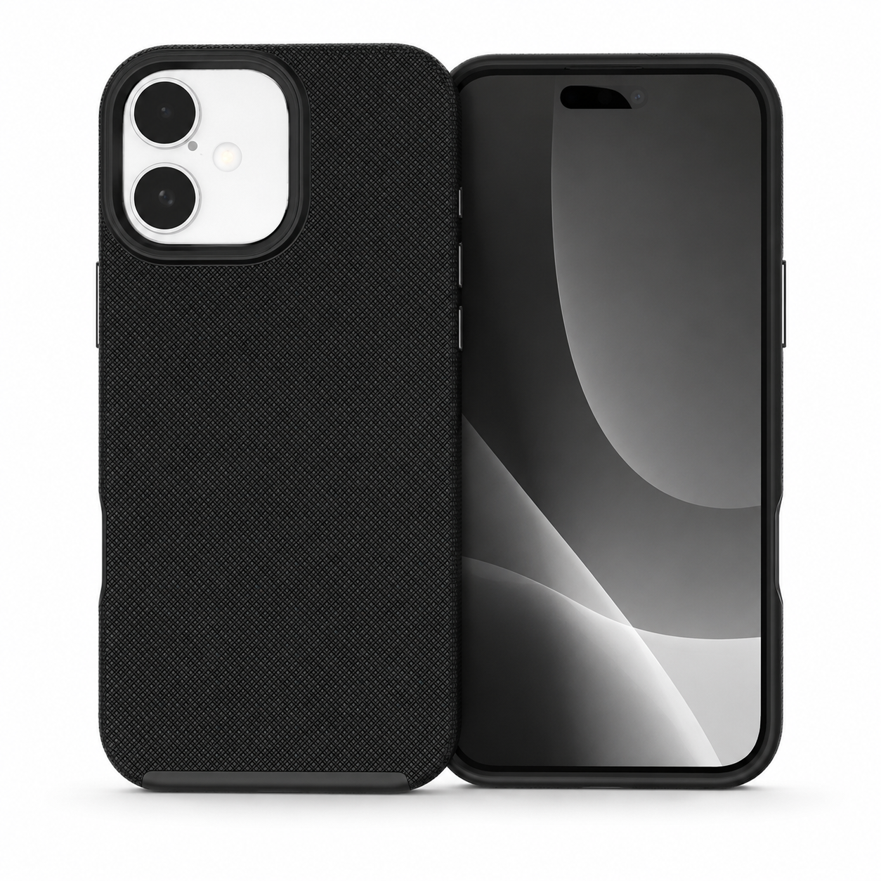 Black dotted protective case for Apple iPhone 16 back view