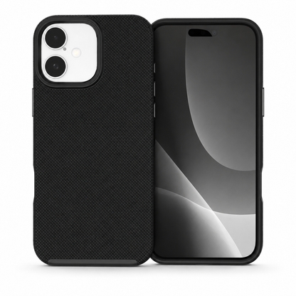 Black dotted protective case for Apple iPhone 16 back view