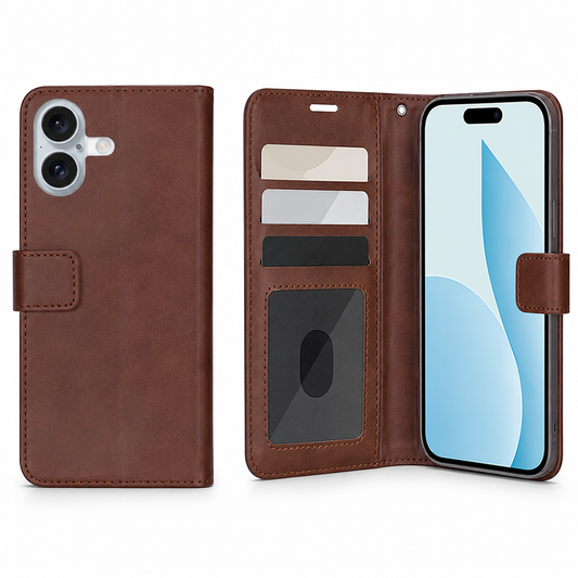 Brown Photo ID wallet case for Apple iPhone 17 with card holder