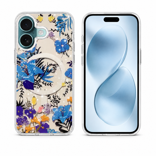 Blue Flowers MagSafe Case, Apple iPhone 17 Case, Transparent Protective Phone Cover, Designer Floral Mobile Cover