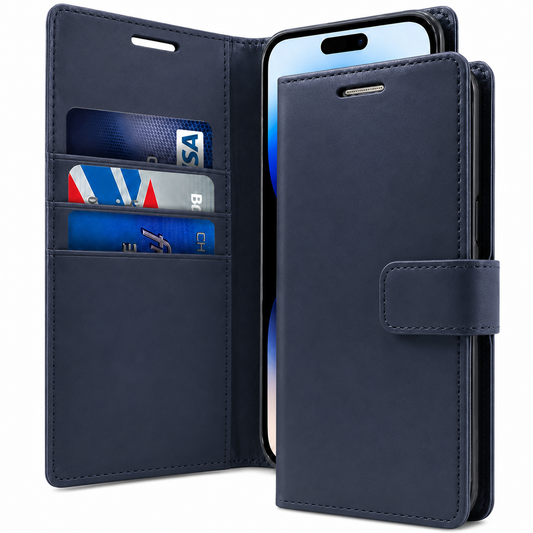 BlueMoon Diary Wallet Case for Apple iPhone 17 Pro Max Navy Blue Flip Folio Phone Case with Card Holder