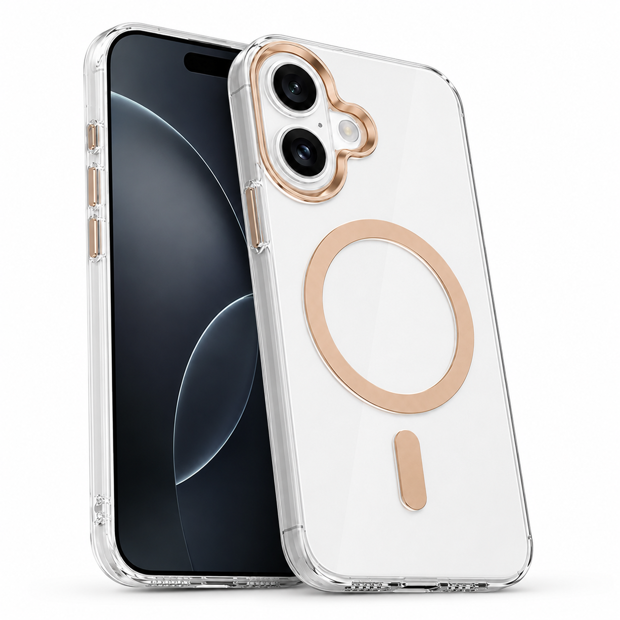 Premium Apple iPhone 17 Gold Case featuring MagSafe Compatible Case, transparent phone cover, shockproof mobile case, and wireless charging support