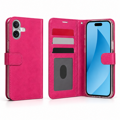 Apple iPhone 17 hot pink wallet phone case with transparent ID window