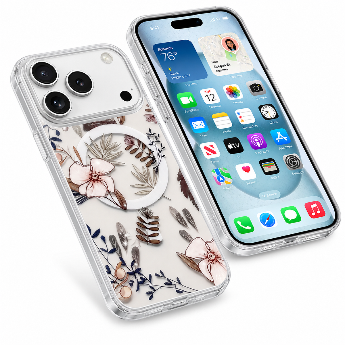 Elegant transparent iPhone 18 Pro Max case with floral petals shockproof mobile cover