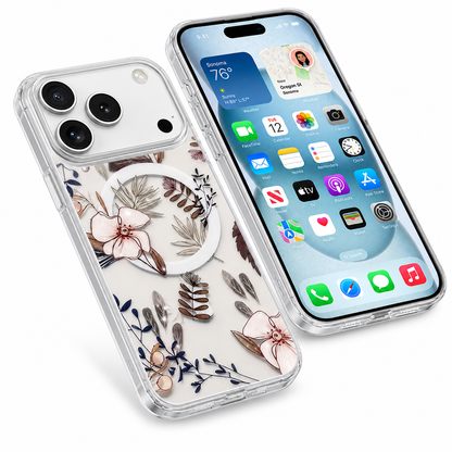 Elegant transparent iPhone 18 Pro Max case with floral petals shockproof mobile cover