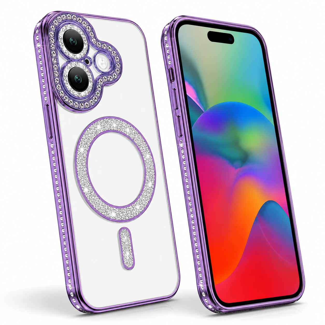 Electroplated Phone Case, iPhone 17, Purple Glitter Camera Ring Protection