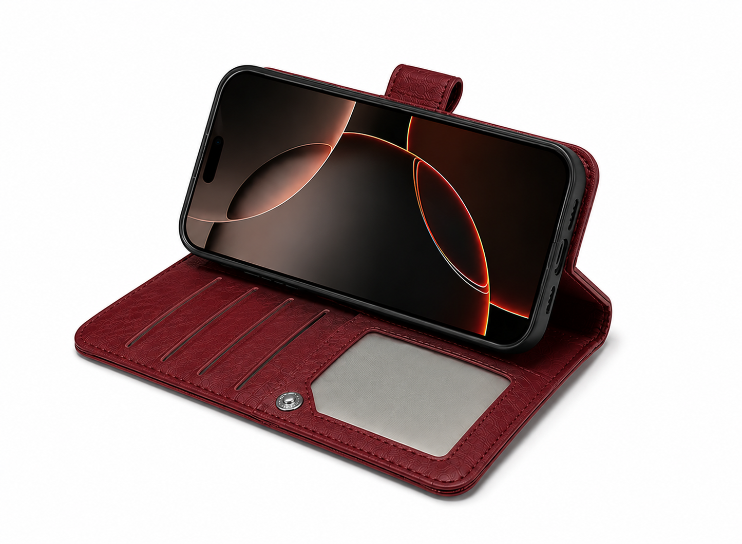  Apple iPhone 17 Pro Max Wine Leather Wallet Case, Card Holder Phone Case, Shockproof Protective Cover