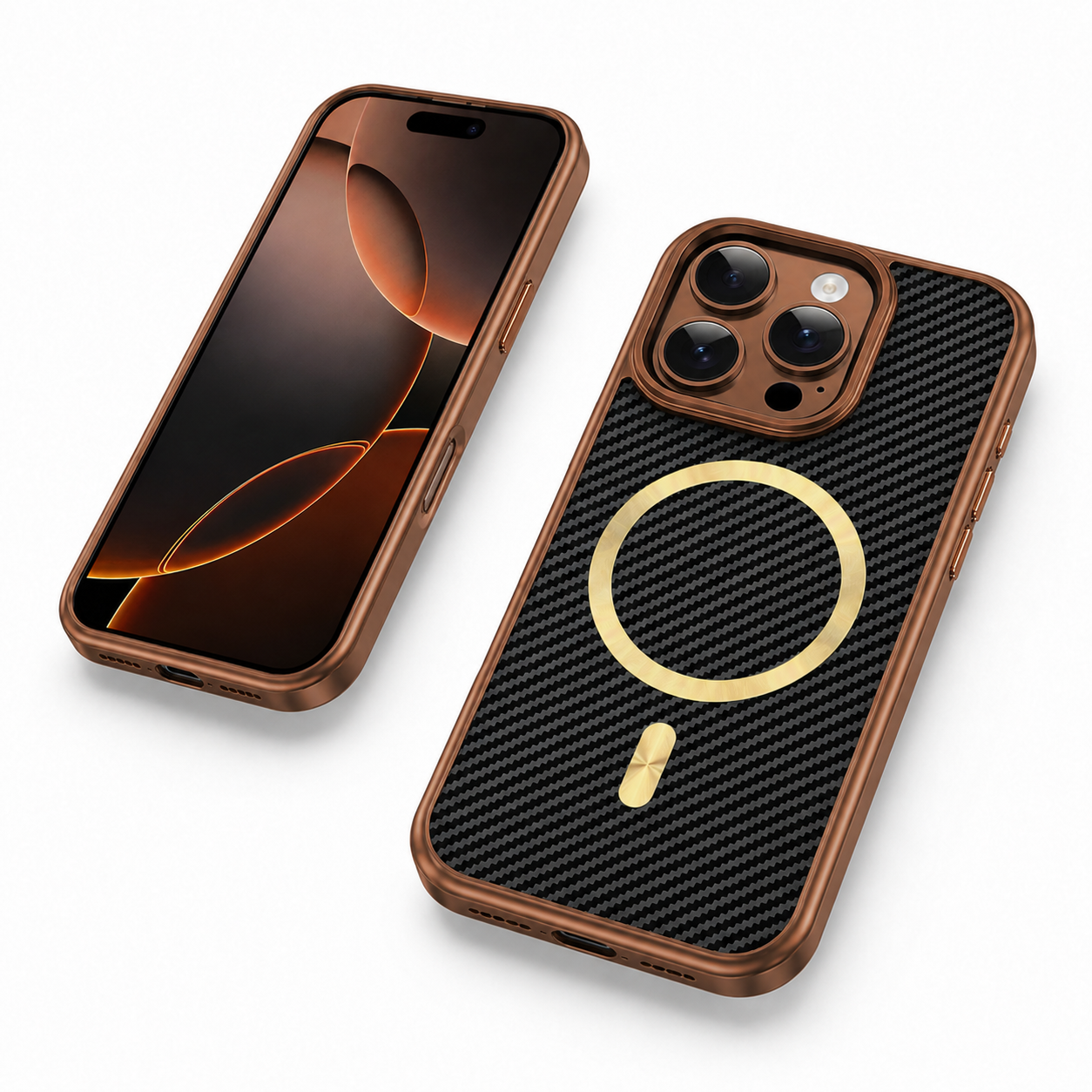Brown carbon mobile cover with raised camera protection for iPhone 12