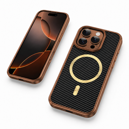 Brown carbon mobile cover with raised camera protection for iPhone 12