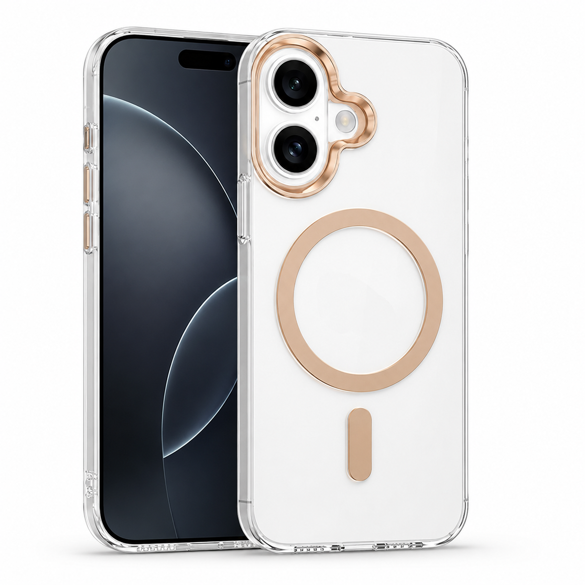 Gold MagSafe Spectra Case for Apple iPhone 16 with crystal clear protective phone case and MagSafe magnetic ring