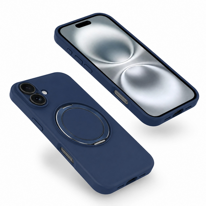 MagSafe Silicone Ring Stand Case for Apple iPhone 16 – Blue, iPhone 16 Case, MagSafe Case, Silicone Phone Case, Shockproof Phone Cover, Protective Mobile Cover