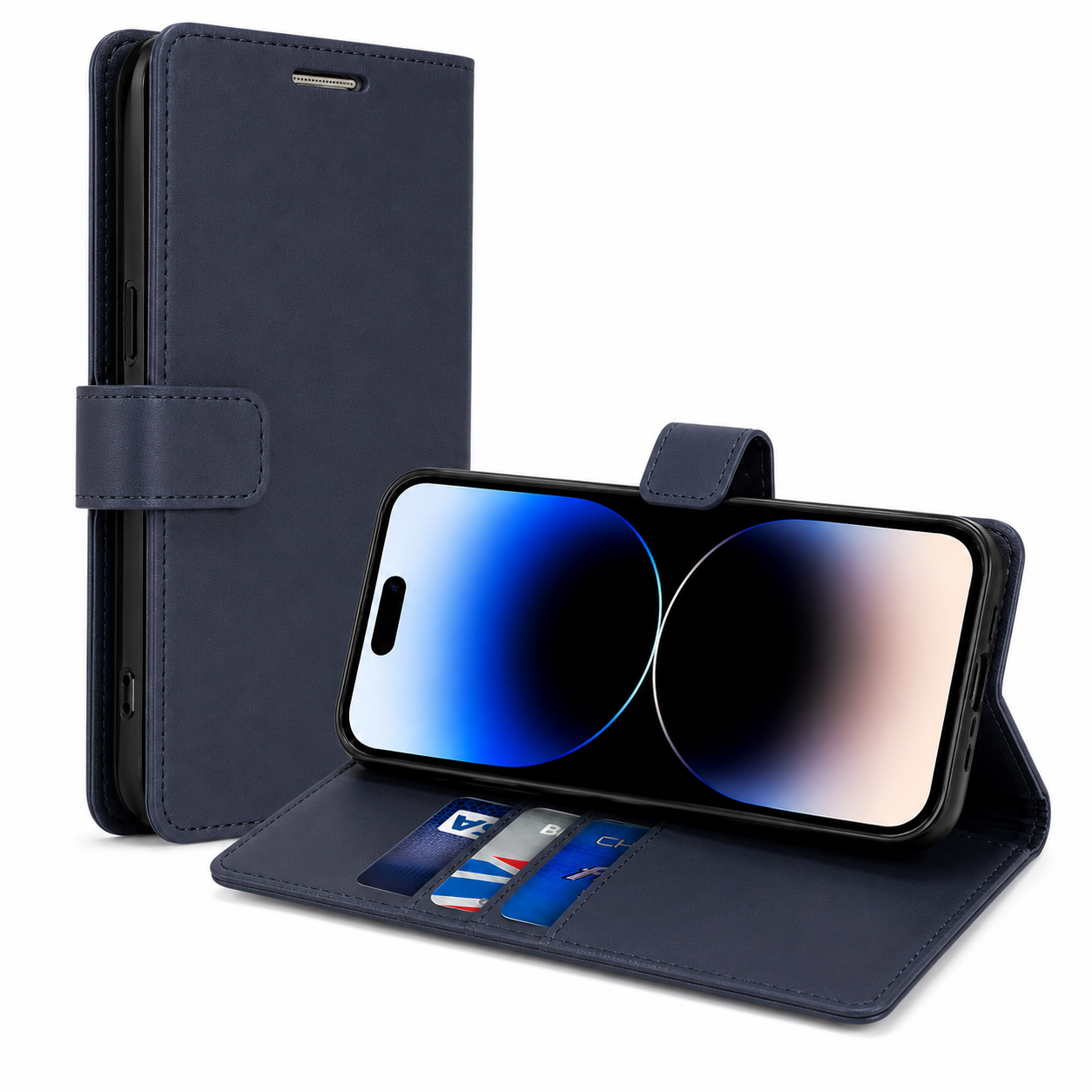 Apple iPhone 17 Pro Max Wallet Case BlueMoon Diary Protective Flip Cover with Magnetic Closure Navy Blue