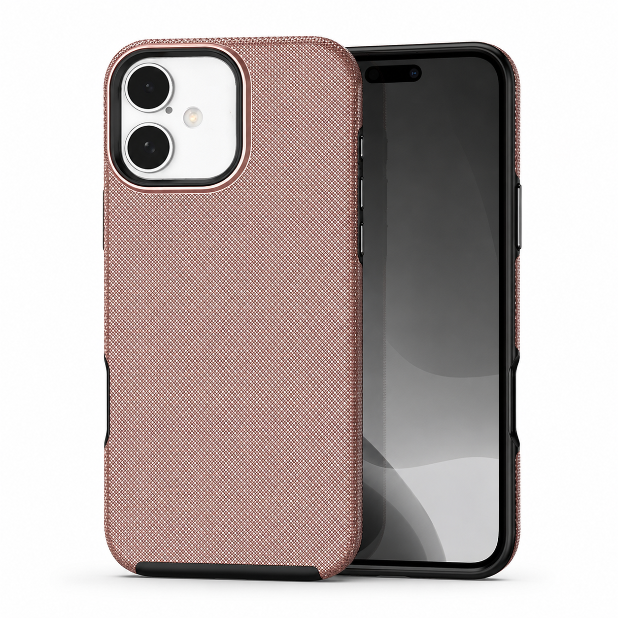 Rose gold dotted protective case for Apple iPhone 16 back view