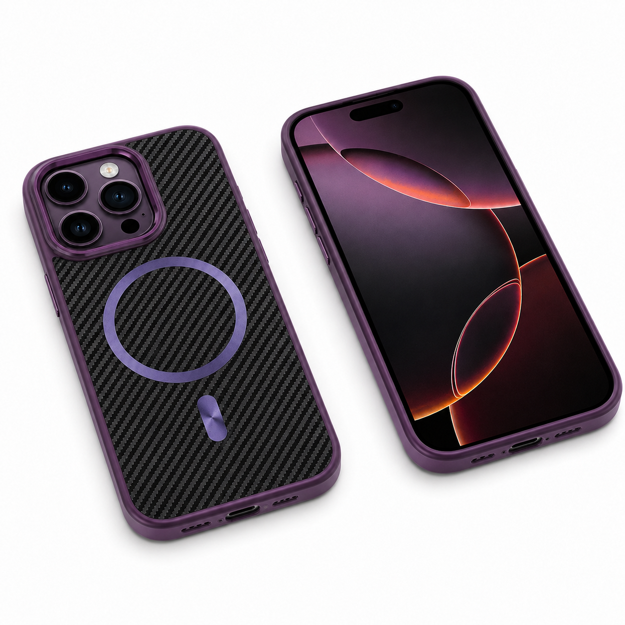 Purple carbon mobile cover with raised camera protection for iPhone 12