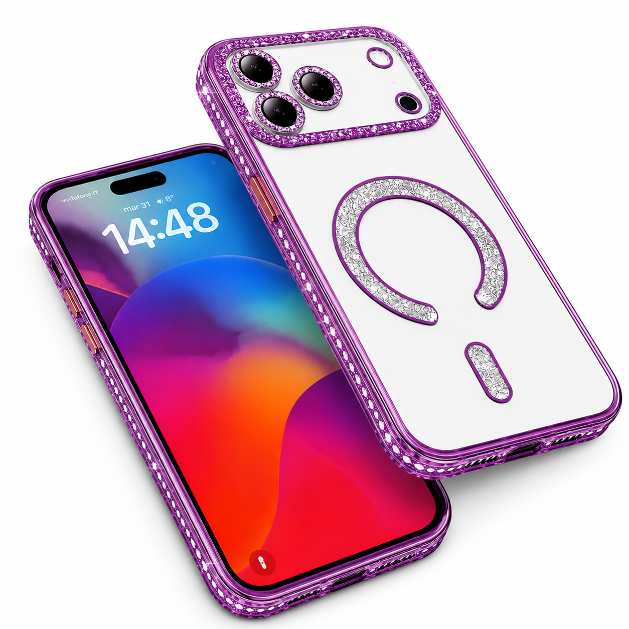 Shockproof Purple Glitter Electroplated Mobile Phone Case for iPhone 17 Pro