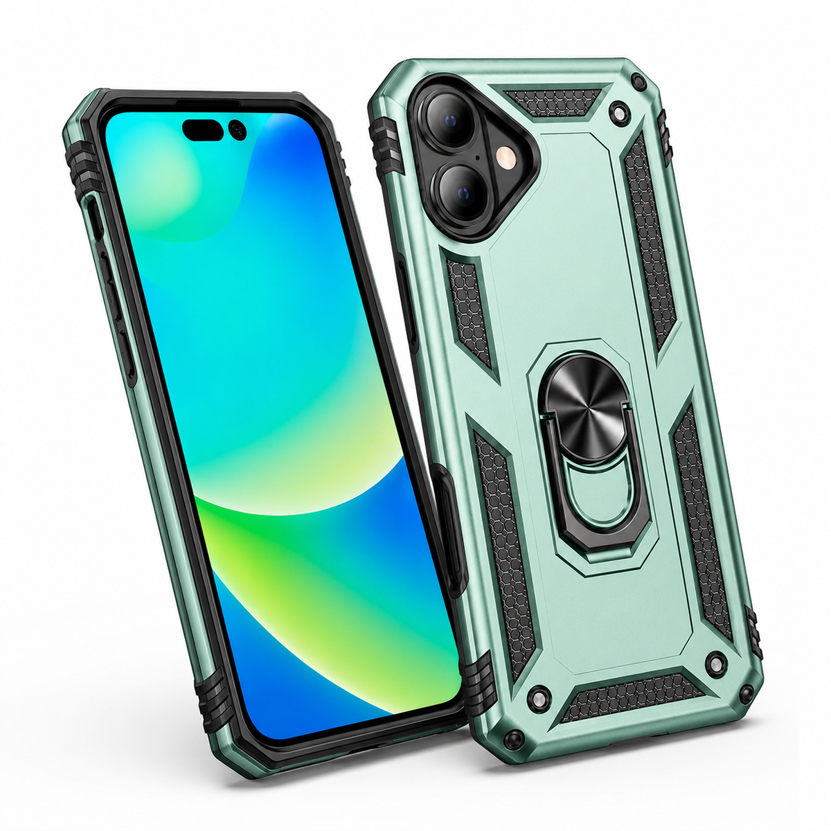 Shockproof midnight green iPhone 16 case with reinforced corners