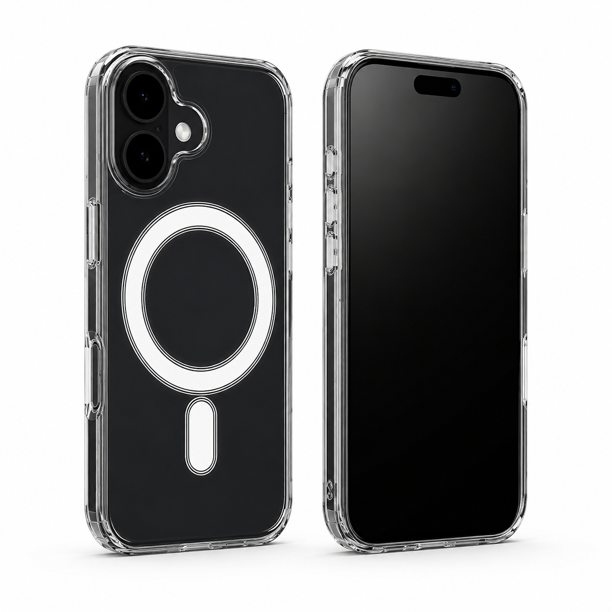 Clear iPhone 17 case with magnetic ring and raised camera protection