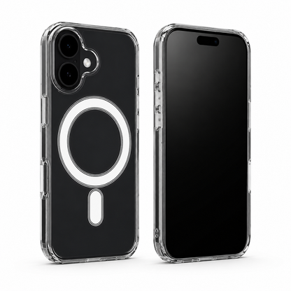 Clear iPhone 17 case with magnetic ring and raised camera protection