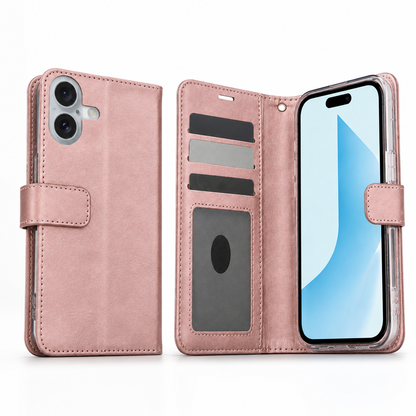 Shockproof rose gold folio case for iPhone 17 with card storage