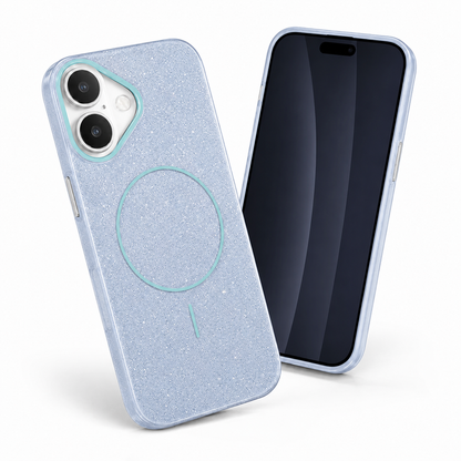 Slim Light Blue Glitter Phone Cover for Apple iPhone 16 | Premium MagSafe Protective Case