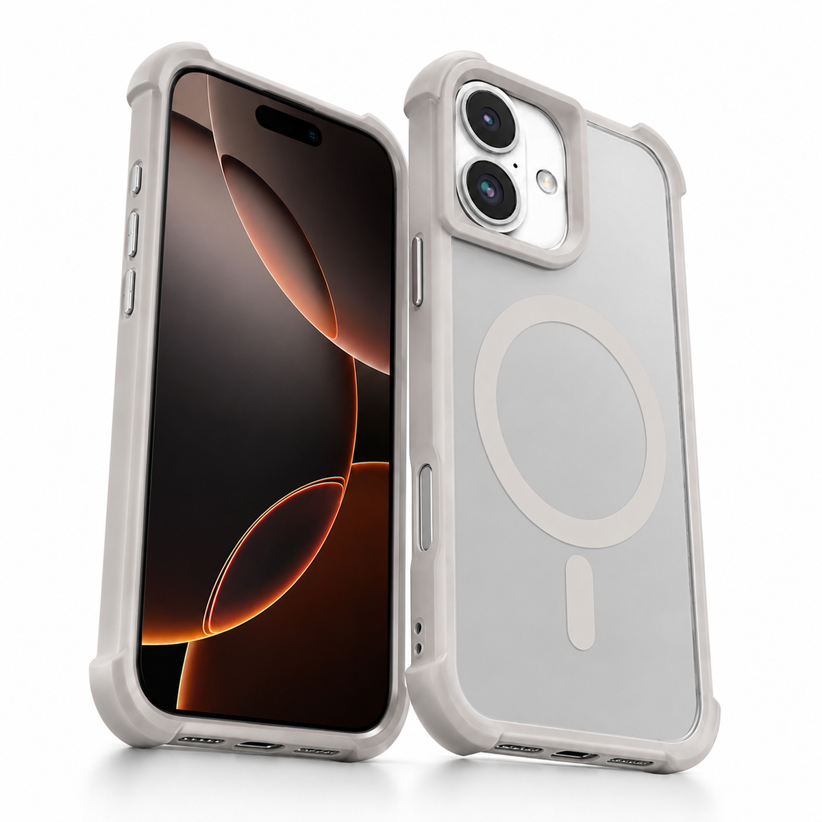 Grey Clear iPhone 16 Protective Case anti-yellow TPU bumper with MagSafe charging support