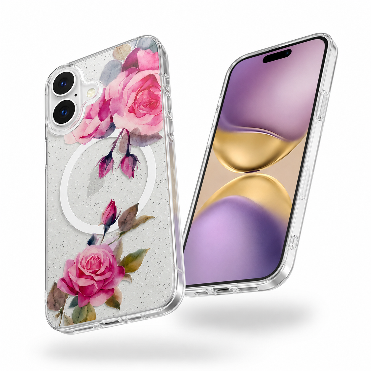 Premium Rose Gold Flower Phone Case Apple iPhone 16 Crystal Clear MagSafe Protective Cover