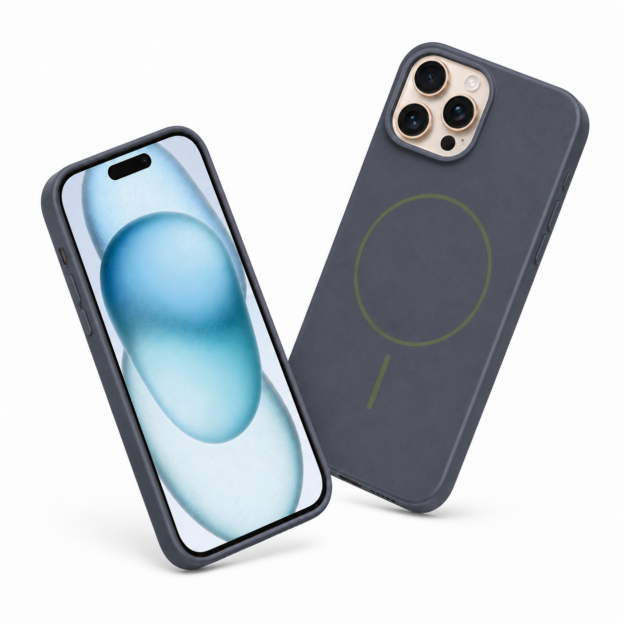 Navy silicone mobile cover with raised camera protection for iPhone 12