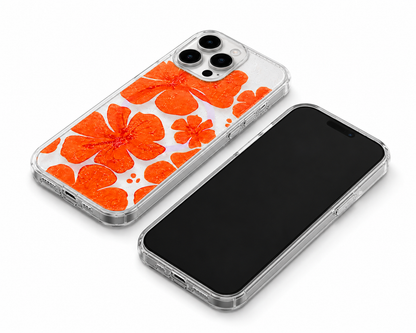 Designer orange floral mobile cover with raised camera protection for iPhone 12