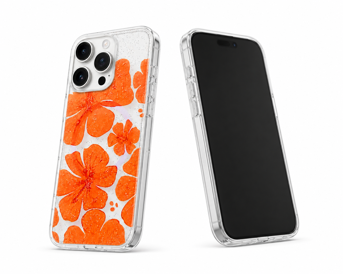 Orange floral iPhone 12 protective MagSafe phone cover