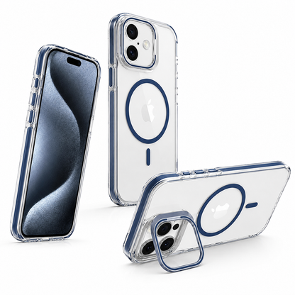 Apple iPhone 16 Blue MagSafe Clear Case with Built-in Stand Slim Protective Phone Cover