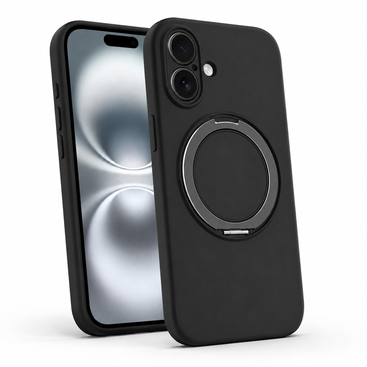 Black MagSafe Phone Case with 360° Ring Stand for Apple iPhone 16
