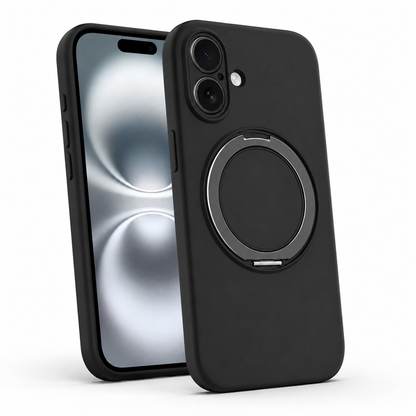 Black MagSafe Phone Case with 360° Ring Stand for Apple iPhone 16