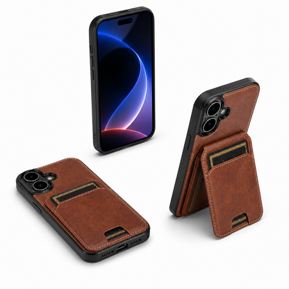 Luxury Brown Leather Card Holder Case for Apple iPhone 16 Protective Smartphone Cover