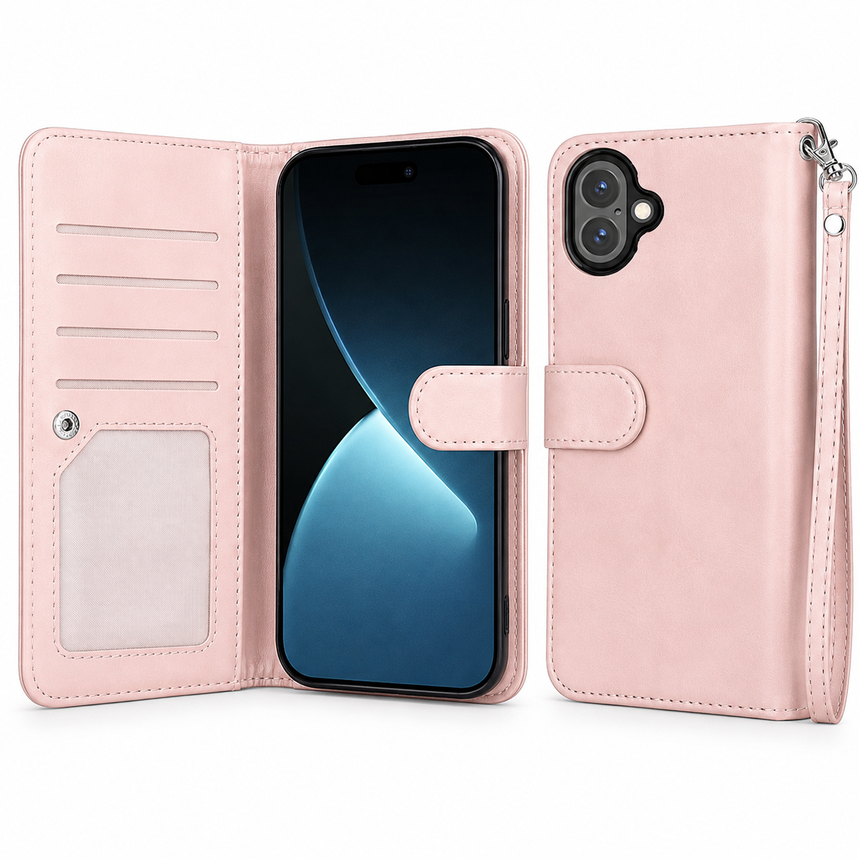 Rose gold bifold 9-card detachable wallet case for Apple iPhone 17