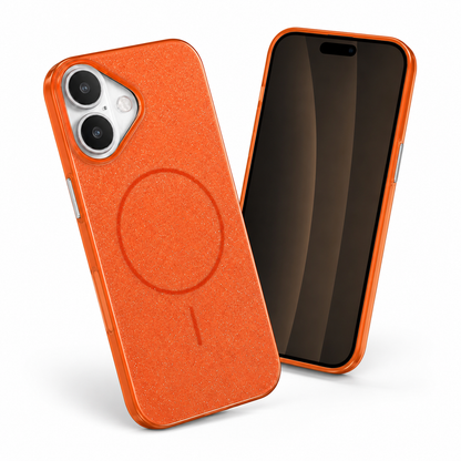 Orange Glitsy MagSafe Phone Case, Durable iPhone 16 Cover, Stylish Protective Smartphone Case