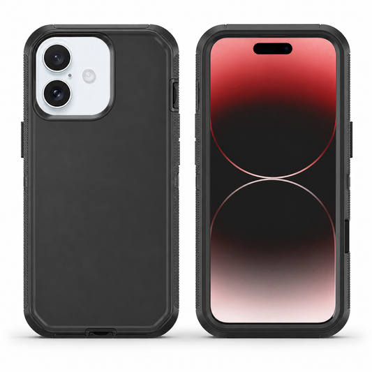 Black triple protection case for Apple iPhone 17 back view