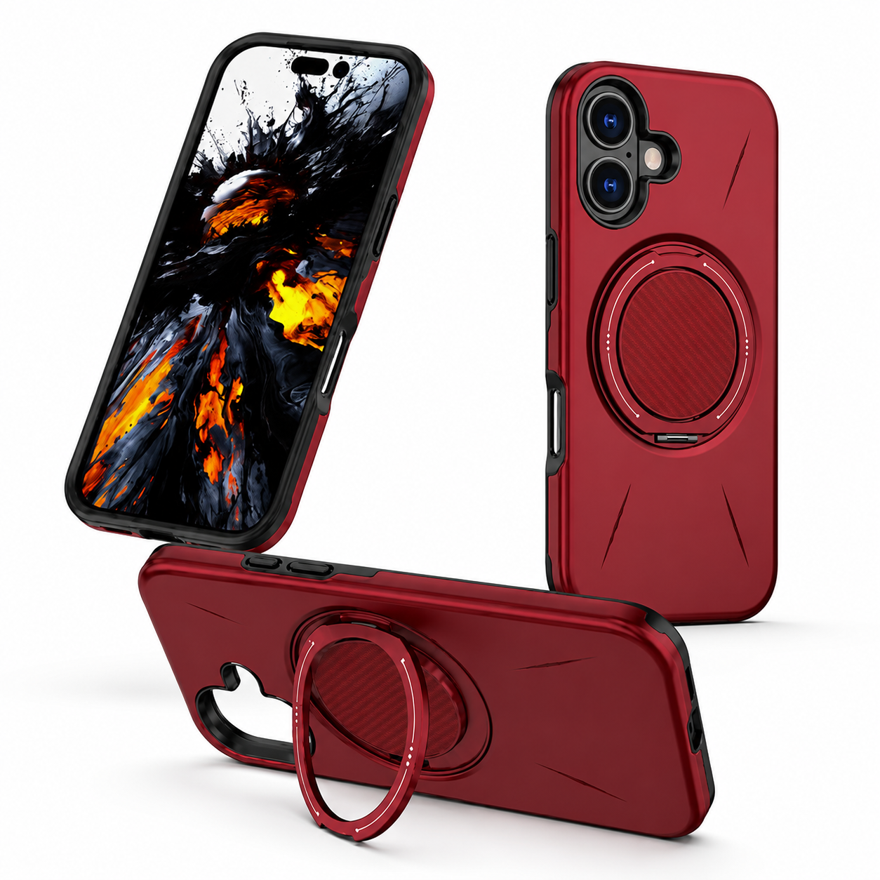 Premium Apple iPhone 17 MagSafe Case in Red with 360° rotating ring holder, rugged phone cover, drop protection case