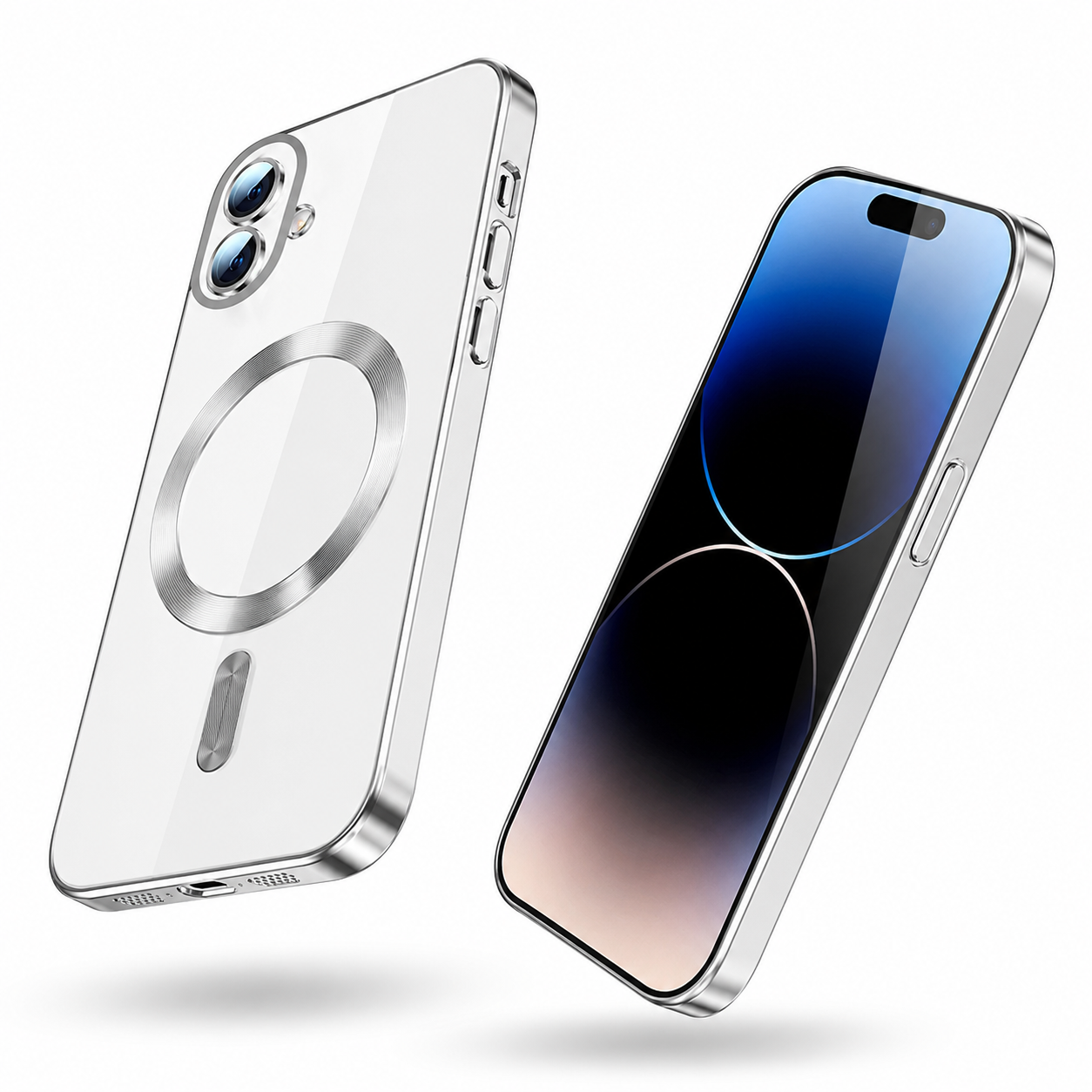 Slim Silver Phone Case for Apple iPhone 17 with premium TPU bumper and wireless charging support