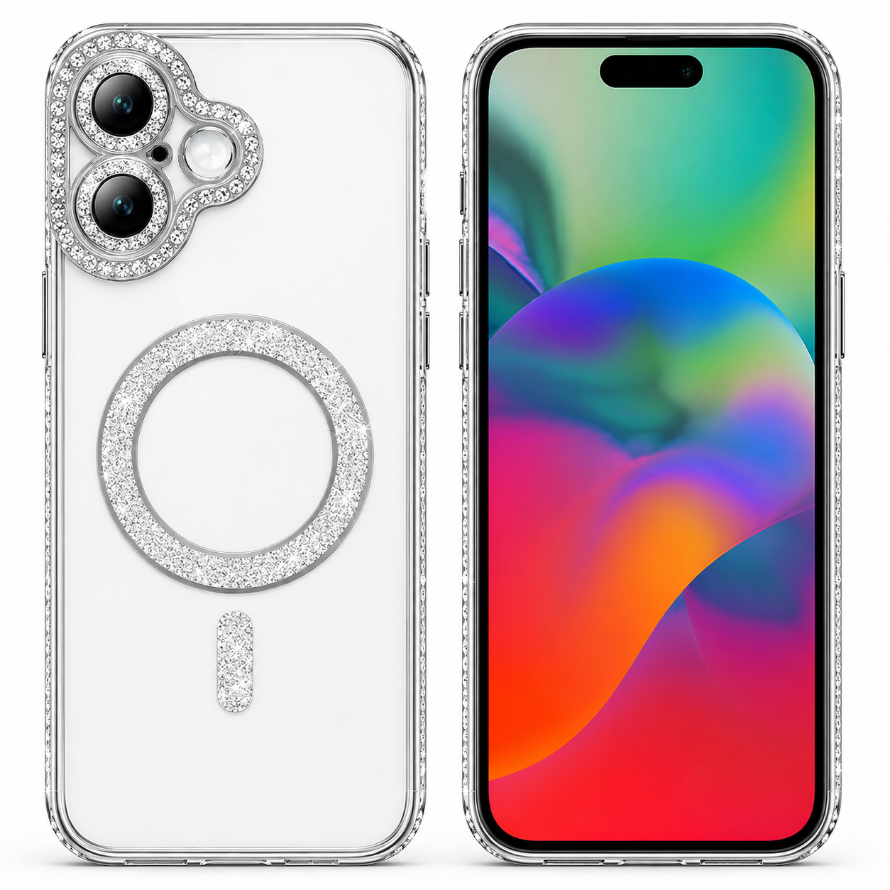 Silver Glitter MagSafe Case for Apple iPhone 17 with Crystal Clear Protective Back Cover