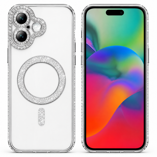 Silver Glitter MagSafe Case for Apple iPhone 17 with Crystal Clear Protective Back Cover