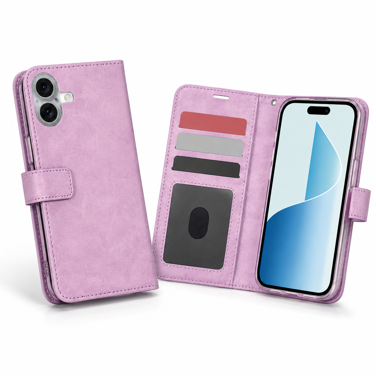 Apple iPhone 17 purple wallet phone case with transparent ID window