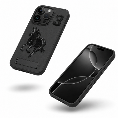 Slim black iPhone 12 Pro horse design kickstand case