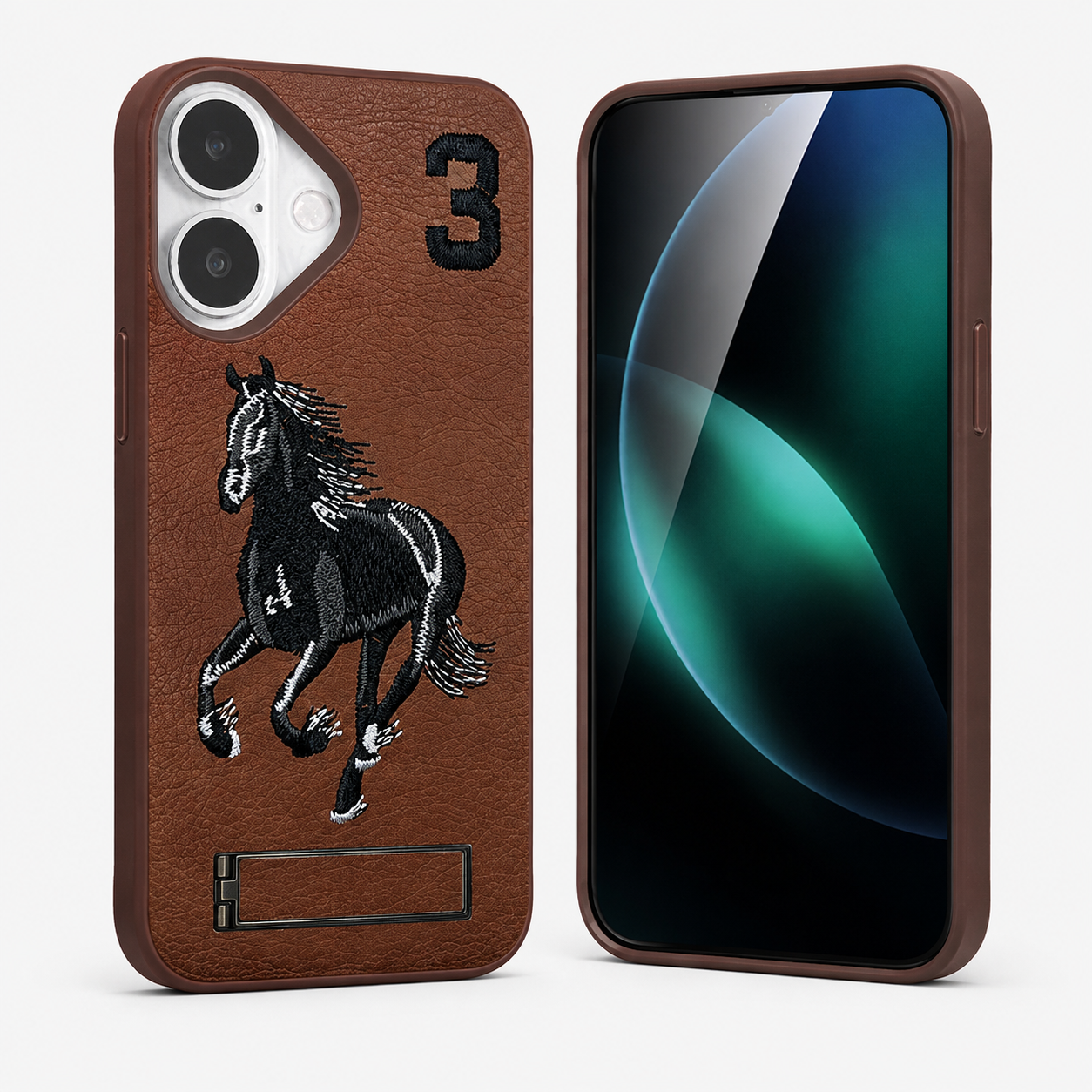 Brown Kickstand Case for Apple iPhone 16, Luxury Leather Style Phone Cover, Scratch Resistant Mobile Case, Protective Smartphone Cover