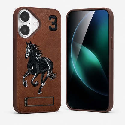 Brown Kickstand Case for Apple iPhone 16, Luxury Leather Style Phone Cover, Scratch Resistant Mobile Case, Protective Smartphone Cover