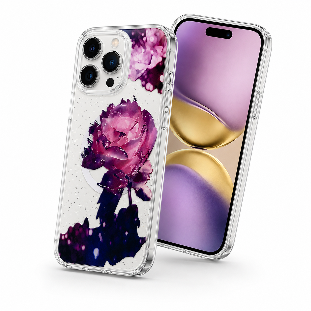 Floral iPhone 12 protective MagSafe phone cover in deep purple