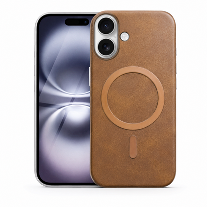 Brown MagSafe Plush Case Apple iPhone 16 premium leather texture protective phone cover