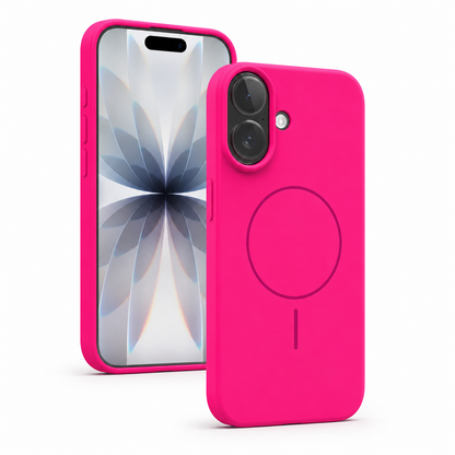 Hot Pink MagSafe iPhone 17 Silicone Phone Case with magnetic charging compatibility